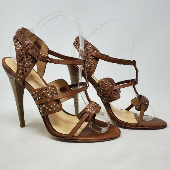 L.A.M.B Size 8 Brown Studded Leather Strappy Sandals - Picture 1 of 12
